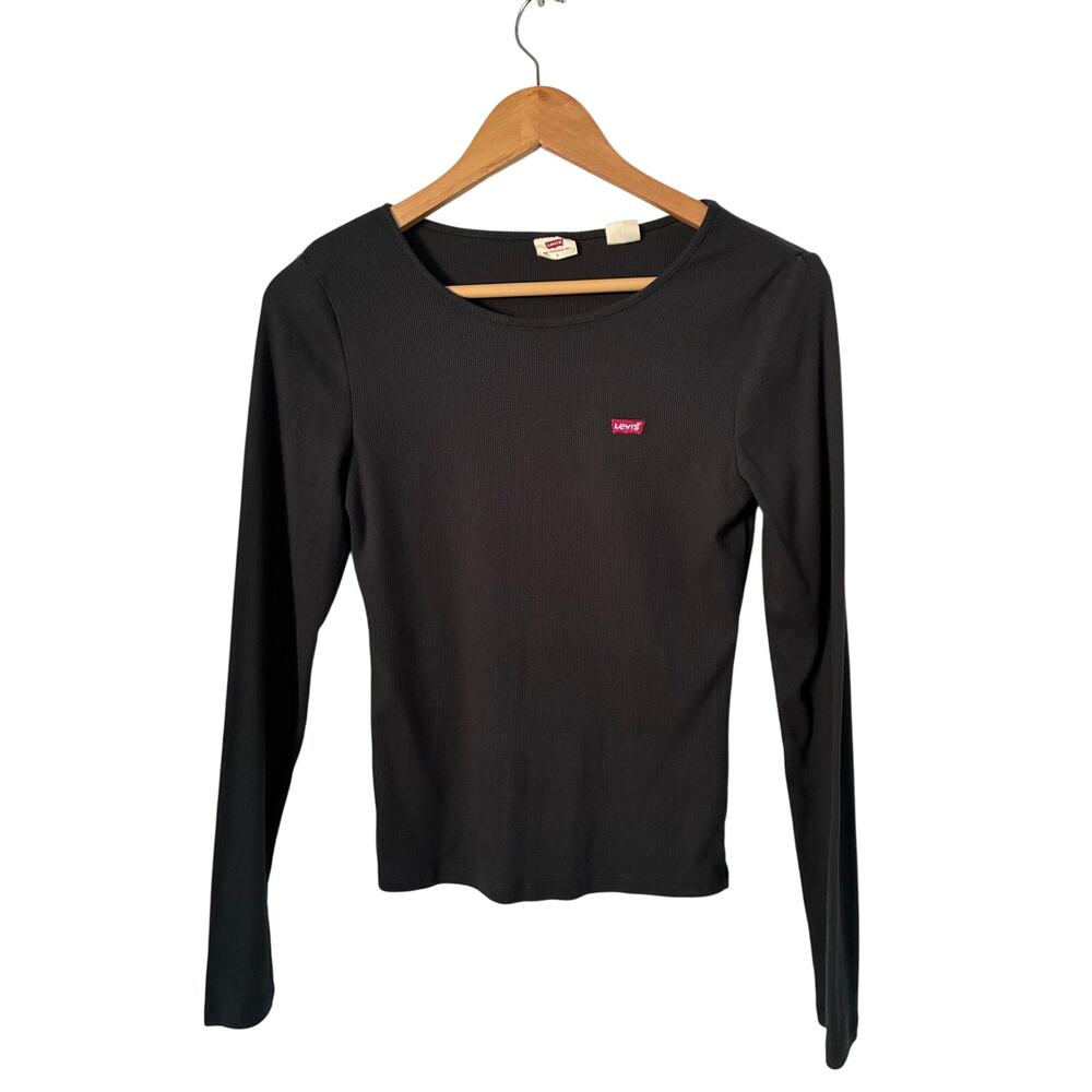 Levi's Black Ribbed Long Sleeve Top Casual Everyday Round Neck Size Small